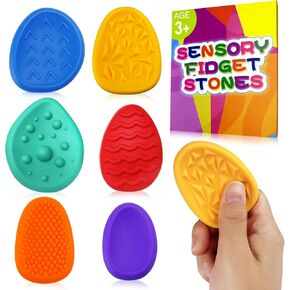 Fidget Sensory Toys for Kids Adults 6 PC Easter Basket Stuffers Silicone Worry Stone for Autism ADHD Teens Silent Calm Down Toy Quiet Fidgets Stress Items Anxiety Relief Gift for Classroom Prizes