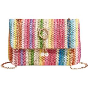 Small Striped Straw Clutch Purse for Women Summer Colorful Woven Beach Crossbody Bag Handbags Shoulder Bag