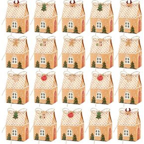 ZMLM Small Christmas Treat Boxes 20Pcs Christmas Candy Cookie Boxes with 24 Ornaments Tags, Mini Christmas Party Gift Boxes Kraft Paper Gift Wrap Bags for Xmas Party Favors Gifts Wrapping