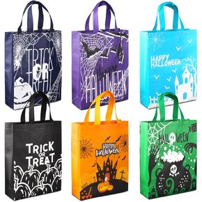 6PCS Halloween Trick or Treat Bags, Halloween Tote Bags with Handles, Large Gift Bags, Multifunctional Non-Woven Bags for Gifts Wrapping, Halloween Party Supplies, 15×11.8×3.9“