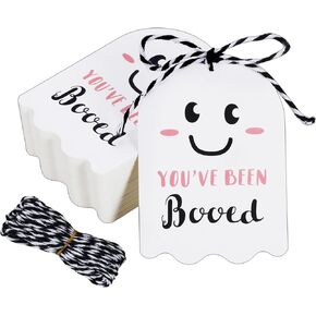 80 Pcs Halloween Tags with String, You've Been Booed Gift Tags, Happy Halloween Tags for Goodie Bags, Cute Halloween Name Tags, Boo Bags Halloween Hanging Tags Candy Bag Halloween Wrap Tags