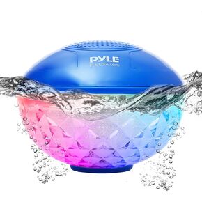 Pyle Floating Pool Speaker w/Lights Show, Waterproof Bluetooth Speaker, IP68, Crystal Clear Sound Quality, Surround Stereo Sound, Wireless 50 ft Range, for Shower, Hot Tub, Beach, Travel (Black)