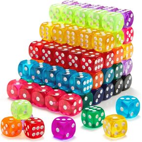 100 Pieces 16MM Colored Dice Set, Standard Bulk Colors Dices, Classroom Dice, Translucent 6 Sided Games Dice for Board Games, Parties, Classroom Math Games