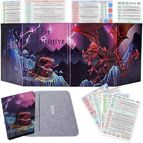 DND DM Screen Deluxe Edition: Colorfully Embossed Dragon & Mimic, Four-Panel with Pockets Dungeon Master Screen for Dungeons and Dragon, Pathfinder, D&D