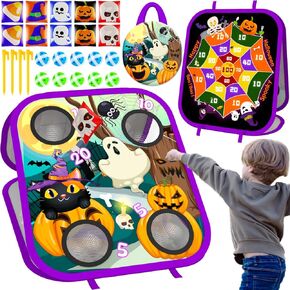 Halloween Bean Bag Toss Game Toys for Kids Double-Sided Foldable Cornhole Board Dart Game Backyard Beach Toddler Outdoor Toys Birthday Outside Toys for Toddler Boys Girls Age 3 4 5 6 7 8