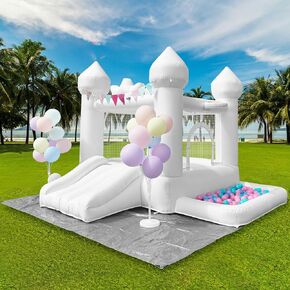 jiojioplay 9ft الأبيض ترتد البيت، نفخ طفل نطاط منزل ل3-6 سن الاطفال حزب هدية مع منفاخ الطائر الأبيض نطاط القلعة زينة الزفاف للعب في الهواء الطلق الفناء الخلفي