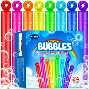 24 Pack Bubble Party Favors for Kids, Goodie Gift Bag Stuffer Fillers for Kids, 8 Colors Mini Bubble Wands Birthday Summer Beach Pool Toys for Boys Girls, Classroom Prizes Treats for Toddlers