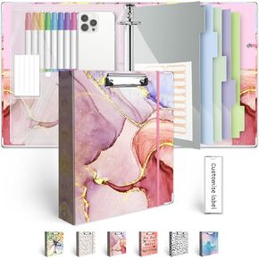 3 Ring Binder 2 Inch for 8.5"x11" Paper, Three Ring Binders with Clipboard, 5 Dividers with Tabs and Pockets, Clear Folder, 18 Divider Stikers, BVSSX Decorative Binder with Pen Holder, Leopard