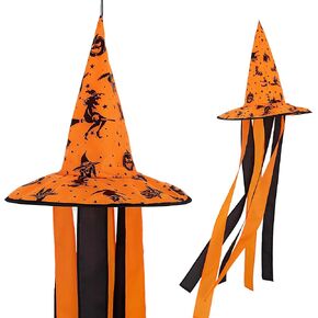 Madrona Brands Orange Halloween Witch Hat Windsock | Durable Outdoor Hanging Decoration | Yard, Garden, Patio, Home and More | 48 Inch