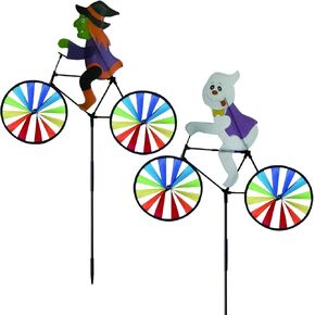 2 Pack 20 Inches Halloween Witch & Ghost Bike Spinner Decorations Pinwheels with Stakes Windmill Wind Spinners Outdoor for Yard Garden Lawn, Large Pin Wheels Halloween Accessories Gifts