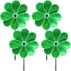 4PCS Flower Wind Spinner Sparkly Lawn Pinwheel 11.8 inch Colorful Rainbow Garden Windmill for Garden, Party, Outdoor, Yard Decor
