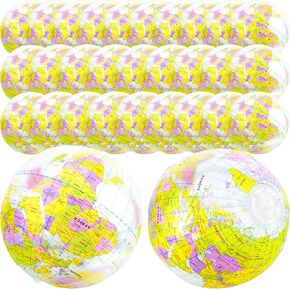 30 Pack 16 inches Inflatable Globe Giant Blow up World Globe PVC Earth Beach Ball Toys for Kids Swimming Pool Game Geography Classroom Playing or Teaching Party Favors Decorations