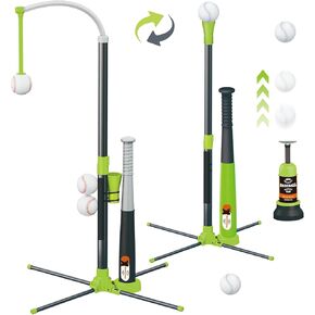 3-in-1 T Ball Set for Kids, Adjustable Height Hanging Baseball Batting Tee Set with 2 Bats, Teeball Hitting Stand, Ball Launcher for Toddlers, Sport Toys Outdoor/Indoor for Boys Girls