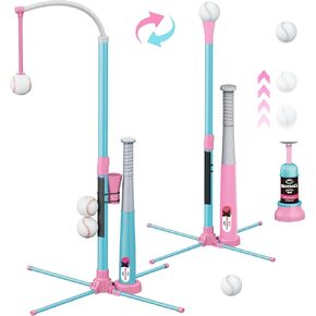 3-in-1 T Ball Set for Kids, Adjustable Height Hanging Baseball Batting Tee Set with 2 Bats, Teeball Hitting Stand, Ball Launcher for Toddlers, Sport Toys Outdoor/Indoor for Boys Girls