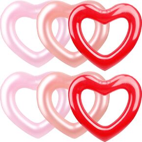 6 قطع من حلقات السباحة القابلة للنفخ على شكل قلب، حلقات سباحة على شكل قلب، تطفو على حمام السباحة، حلقة حمام السباحة الصيفية للبالغين، مستلزمات حفلات الشاطئ، 3 ألوان in Kuwait