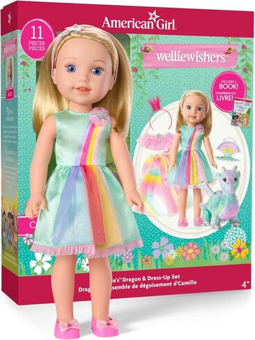 American Girl WellieWishers 14.5-inch Camille Doll Playset with Crisella The Dragon, Doll Dress and Accessories, and Storybook, for Ages 4+ in Saudi Arabia