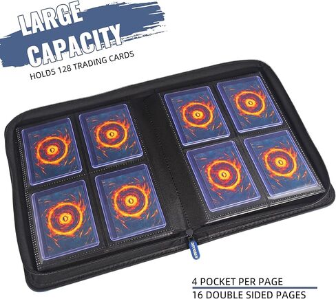 مجلد بطاقات التداول Toploader Binder، ذو 4 جيوب، متوافق مع Pokemon TCG MTG، يحمل 128 بطاقة صلبة مقاس 3 × 4 بوصة - أصفر وأحمر in Kuwait