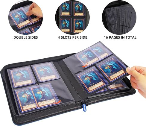 مجلد بطاقات التداول Toploader Binder، ذو 4 جيوب، متوافق مع Pokemon TCG MTG، يحمل 128 بطاقة صلبة مقاس 3 × 4 بوصة - أصفر وأحمر in Kuwait