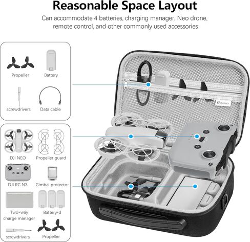 FPVtosky Neo Carrying Case Drone Portable bag for DJI Neo Fly More Combo Compact Bag for DJI Neo with RC-N3 Storage Drone Accessories Black in Saudi Arabia