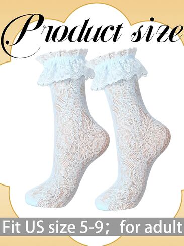 Geyoga 4 Pairs Lace Ruffle Frilly Ankle Socks Women Lace Socks Cute Dress Socks for Women Ladies Princess Accessories in Saudi Arabia