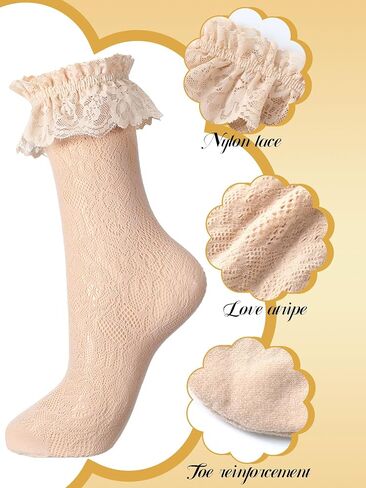 Geyoga 4 Pairs Lace Ruffle Frilly Ankle Socks Women Lace Socks Cute Dress Socks for Women Ladies Princess Accessories in Saudi Arabia