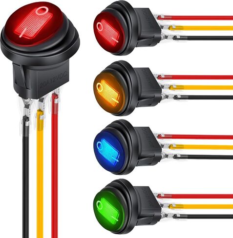 Nilight 5 قطع مقاومة للماء مستديرة الروك تبديل أحمر LED التبديل 12 فولت 20 أمبير 3 دبوس تشغيل SPST لسيارة شاحنة قارب البحرية السيارات RV مع أسلاك طرفية مغلقة in Kuwait