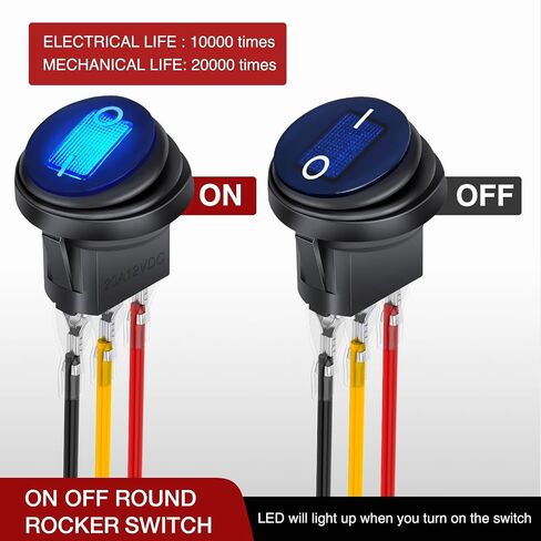 Nilight 5 قطع مقاومة للماء مستديرة الروك تبديل أحمر LED التبديل 12 فولت 20 أمبير 3 دبوس تشغيل SPST لسيارة شاحنة قارب البحرية السيارات RV مع أسلاك طرفية مغلقة in Kuwait