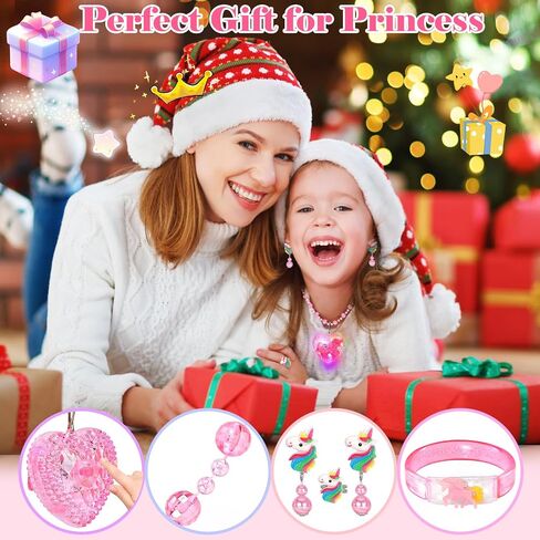 Princess Dress Up for Girls 4-6, Light Up Unicorn Toys for Girls Glow Bracelets Necklaces, Kids Rings Clip on Earrings for Toddler Pretend Play, Halloween Party Favors Christmas Birthday Gifts Ideas in Saudi Arabia