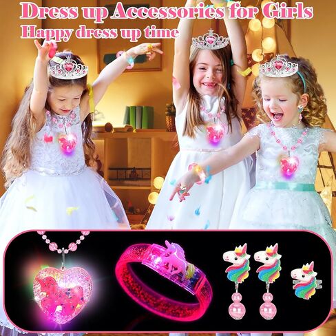 Princess Dress Up for Girls 4-6, Light Up Unicorn Toys for Girls Glow Bracelets Necklaces, Kids Rings Clip on Earrings for Toddler Pretend Play, Halloween Party Favors Christmas Birthday Gifts Ideas in Saudi Arabia
