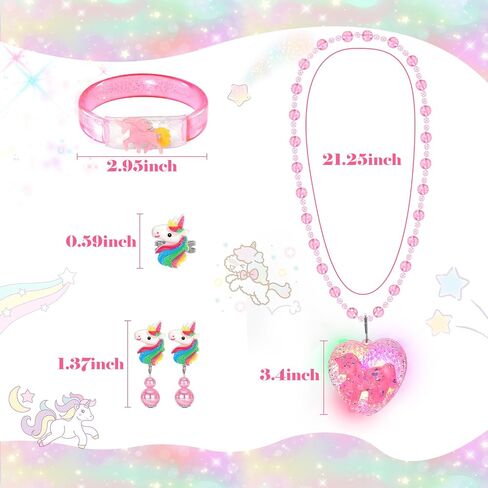 Princess Dress Up for Girls 4-6, Light Up Unicorn Toys for Girls Glow Bracelets Necklaces, Kids Rings Clip on Earrings for Toddler Pretend Play, Halloween Party Favors Christmas Birthday Gifts Ideas in Saudi Arabia