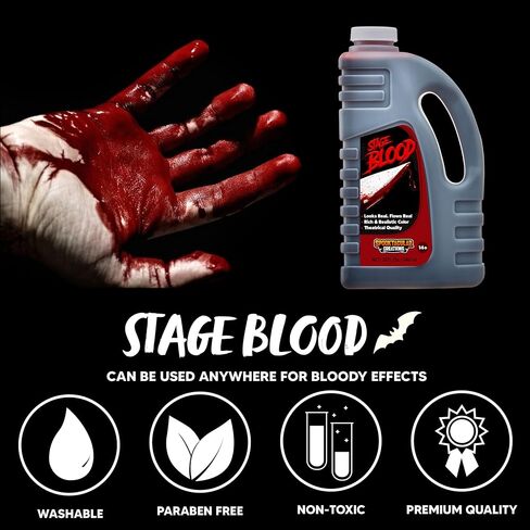 إبداعات Spooktacular 32 أونصة زجاجة دم مصاصي الدماء المزيفة للهالوين، دم مرحلة الدم الزائفة لزي الهالوين، والزومبي، ومصاصي الدماء والوحش، ومكياج ولباس in Saudi Arabia