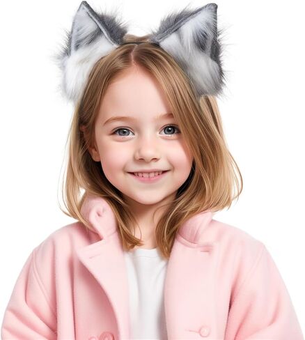 Handmade Wolf Cat Fox Ears, Faux Fur Halloween Animal Cosplay Ear Costume Party Fancy Dress Headwear for Kids, Girls in Saudi Arabia