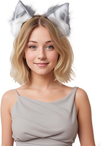 Handmade Wolf Cat Fox Ears, Faux Fur Halloween Animal Cosplay Ear Costume Party Fancy Dress Headwear for Kids, Girls in Saudi Arabia