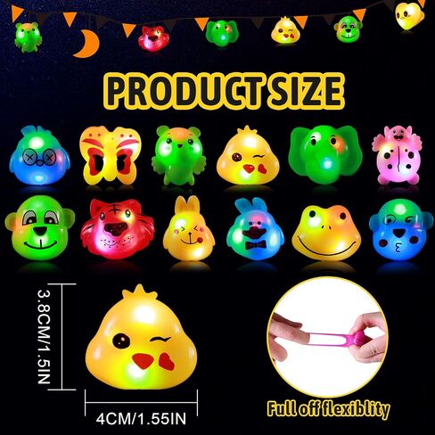 24 Pack Light up Rings Glow in The Dark Party Supplies, Christmas Goodie Bag Stuffers Gifts, Treasure Box Toys for Classroom Prizes, Party Favors For Kids 4-8 8-12 Cute Animal Rings in Saudi Arabia