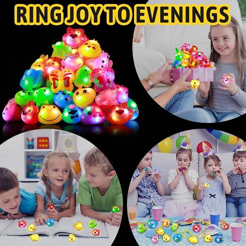 24 Pack Light up Rings Glow in The Dark Party Supplies, Christmas Goodie Bag Stuffers Gifts, Treasure Box Toys for Classroom Prizes, Party Favors For Kids 4-8 8-12 Cute Animal Rings in Saudi Arabia
