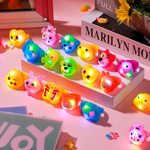 24 Pack Light up Rings Glow in The Dark Party Supplies, Christmas Goodie Bag Stuffers Gifts, Treasure Box Toys for Classroom Prizes, Party Favors For Kids 4-8 8-12 Cute Animal Rings in Saudi Arabia