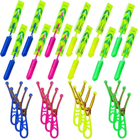 Slingshot Flying with Lights، مجموعة Slingshot مذهلة لطائرات الهليكوبتر المتوهجة، 12 طائرة هليكوبتر + 12 قاذفة، للصيف في الهواء الطلق، لوازم الحفلات المظلمة 24 قطعة in Saudi Arabia