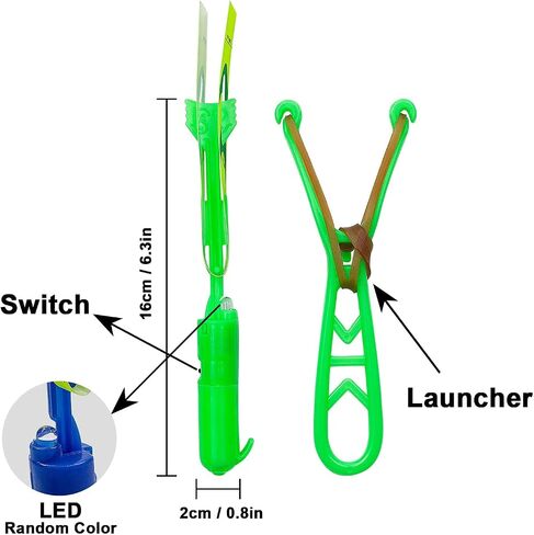 Slingshot Flying with Lights، مجموعة Slingshot مذهلة لطائرات الهليكوبتر المتوهجة، 12 طائرة هليكوبتر + 12 قاذفة، للصيف في الهواء الطلق، لوازم الحفلات المظلمة 24 قطعة in Saudi Arabia