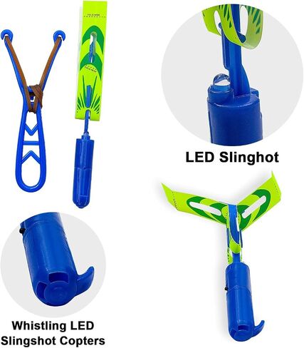Slingshot Flying with Lights، مجموعة Slingshot مذهلة لطائرات الهليكوبتر المتوهجة، 12 طائرة هليكوبتر + 12 قاذفة، للصيف في الهواء الطلق، لوازم الحفلات المظلمة 24 قطعة in Saudi Arabia