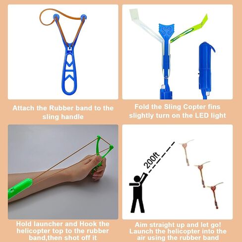 Slingshot Flying with Lights، مجموعة Slingshot مذهلة لطائرات الهليكوبتر المتوهجة، 12 طائرة هليكوبتر + 12 قاذفة، للصيف في الهواء الطلق، لوازم الحفلات المظلمة 24 قطعة in Saudi Arabia