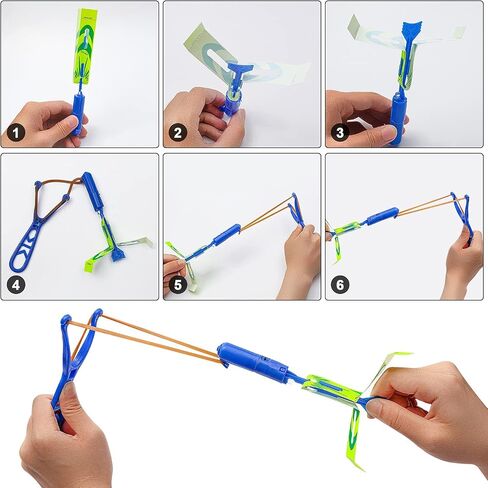 Slingshot Flying with Lights، مجموعة Slingshot مذهلة لطائرات الهليكوبتر المتوهجة، 12 طائرة هليكوبتر + 12 قاذفة، للصيف في الهواء الطلق، لوازم الحفلات المظلمة 24 قطعة in Saudi Arabia