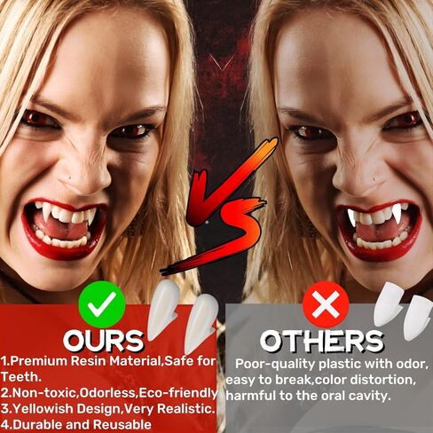 vovea أنياب أسنان مصاصي الدماء، أسنان وهمية أنياب مصاصي الدماء واقعية ملحقات تنكرية للنساء والرجال الدعائم التنكرية لحفلات الهالوين، 3 أزواج 3 أحجام مع مادة لاصقة لمدة 145+ شهرًا in Kuwait