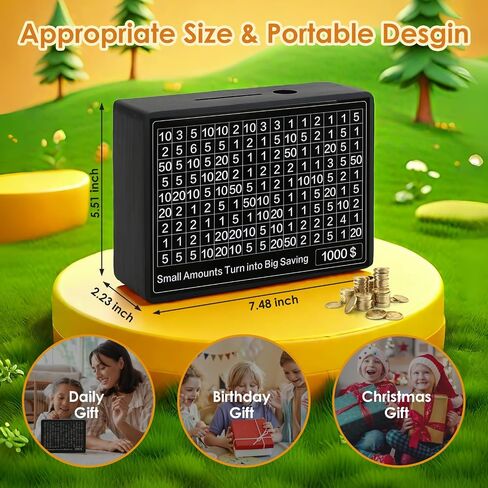 Cash Vault Wooden Money Box，Wooden Money Box with 8 Saving Targets，One Piece Cash Vault Wooden Savings Box Coin Money Savings Box with Counter ，Gift for Adults Kids Boys Girl (Black Color) in Saudi Arabia