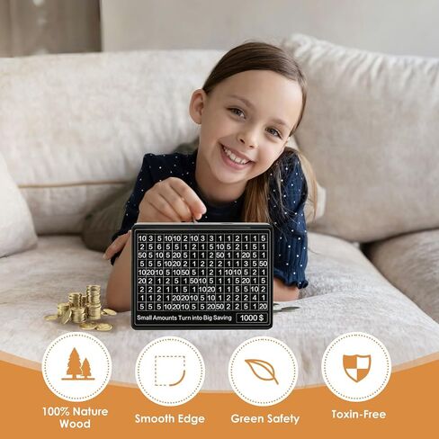 Cash Vault Wooden Money Box，Wooden Money Box with 8 Saving Targets，One Piece Cash Vault Wooden Savings Box Coin Money Savings Box with Counter ，Gift for Adults Kids Boys Girl (Black Color) in Saudi Arabia