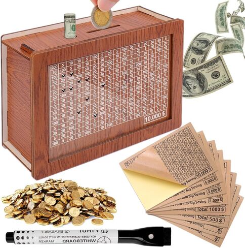 AIERSA Cash Vault Wooden Money Saving Box, Cash Savings Box for 10000 5000 3000 2000 1000 500 Money Saving Challenge,Piggy Money Bank for Adult Money Savings with Dry Erase Pen, Blank Savings Tracker in Saudi Arabia
