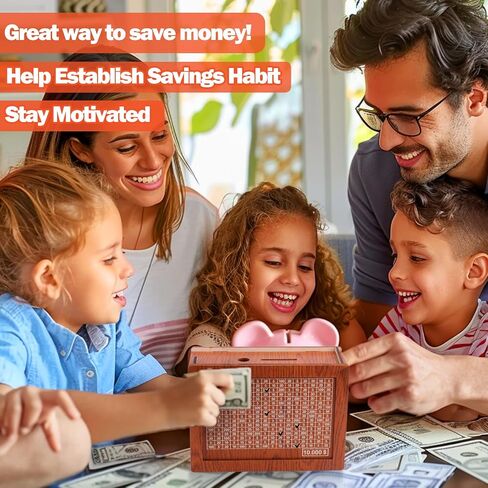 AIERSA Cash Vault Wooden Money Saving Box, Cash Savings Box for 10000 5000 3000 2000 1000 500 Money Saving Challenge,Piggy Money Bank for Adult Money Savings with Dry Erase Pen, Blank Savings Tracker in Saudi Arabia