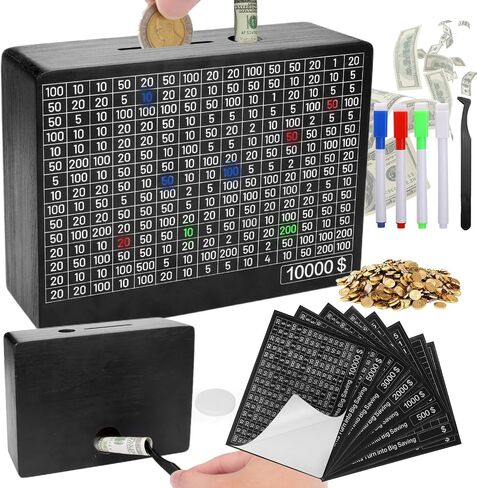 AIERSA Cash Vault Wooden Money Saving Box, Cash Savings Box for 10000 5000 3000 2000 1000 500 Money Saving Challenge,Piggy Money Bank for Adult Money Savings with Dry Erase Pen, Blank Savings Tracker in Saudi Arabia
