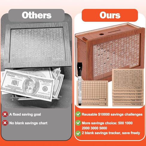 AIERSA Cash Vault Wooden Money Saving Box, Cash Savings Box for 10000 5000 3000 2000 1000 500 Money Saving Challenge,Piggy Money Bank for Adult Money Savings with Dry Erase Pen, Blank Savings Tracker in Saudi Arabia