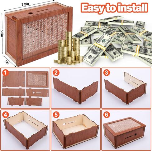 AIERSA Cash Vault Wooden Money Saving Box, Cash Savings Box for 10000 5000 3000 2000 1000 500 Money Saving Challenge,Piggy Money Bank for Adult Money Savings with Dry Erase Pen, Blank Savings Tracker in Saudi Arabia