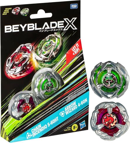 BEYBLADE X Chain Incendio 5-60HT and Arrow Wizard 4-60N Dual Pack Set with 2 Right-Spinning Tops; Battling Top Toys for 8 Year Old Boys and Girls in Saudi Arabia